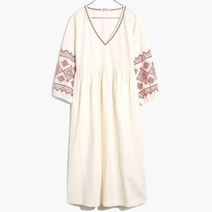 Madewell Embroidered-Sleeve Popover Midi Dress in Lighthouse